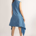 Blue Asymmetrical Tussar Silk Dress By TAMASQ
