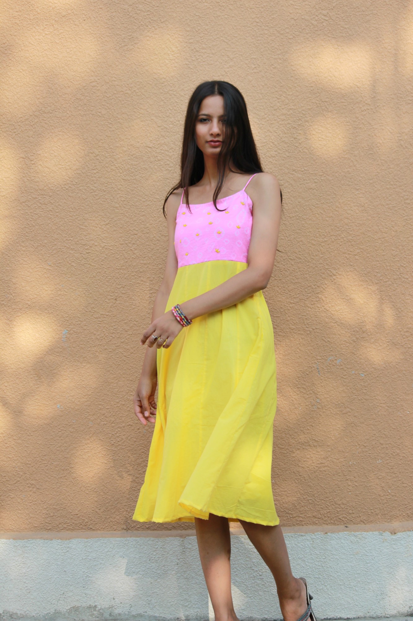 Lily Pink Yellow Cotton Dress By TAMASQ
